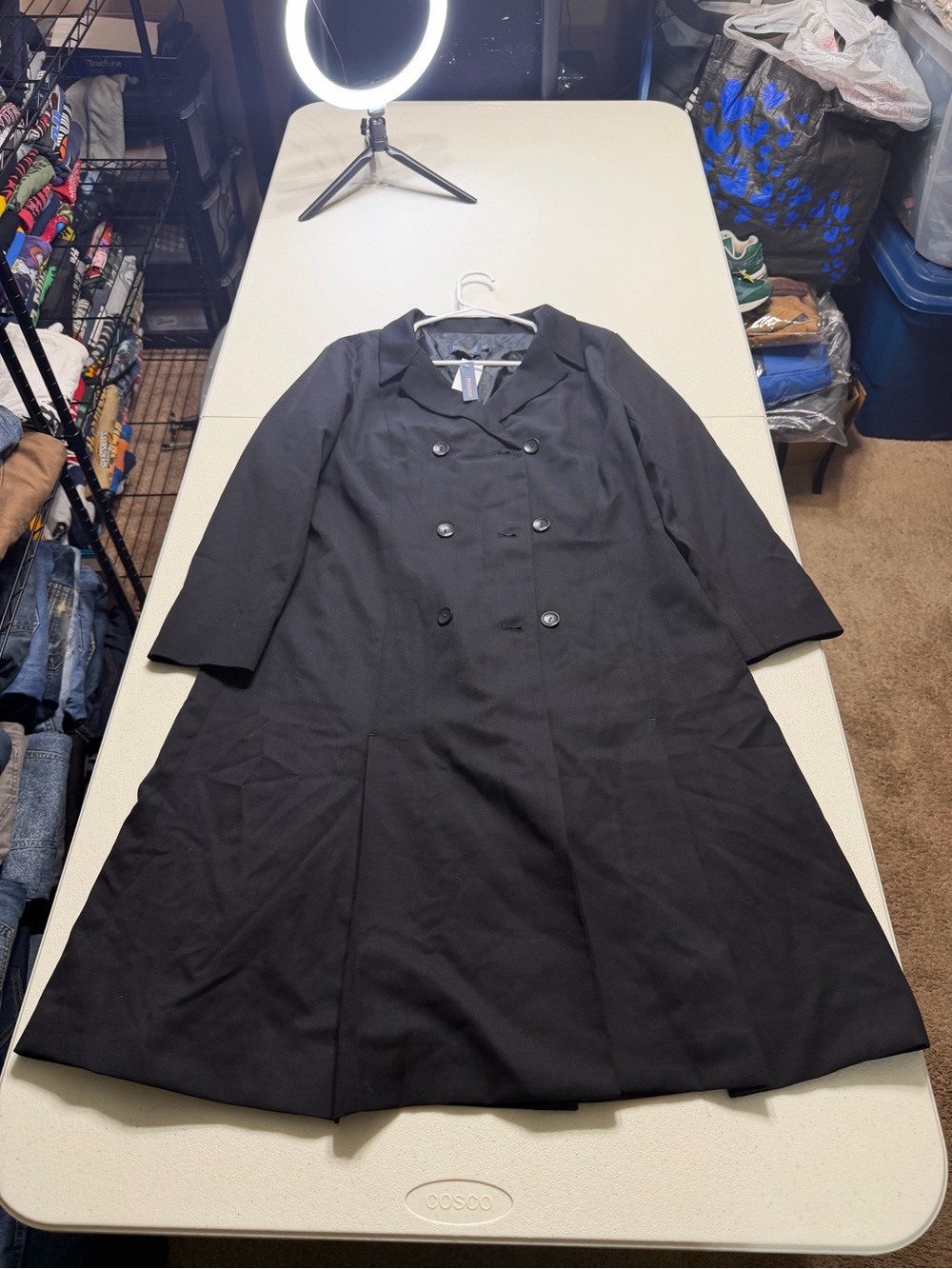 Vtg Pendleton Double-Breasted Wool Long Coat Dress Women 14P Black New Gorpcore